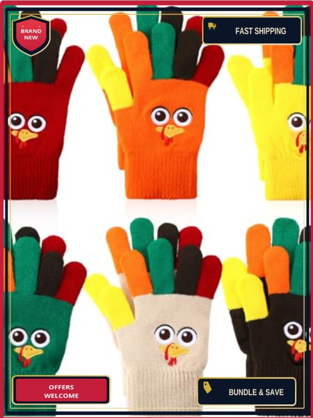 Thanksgiving Turkey Knit Gloves Set Turkey Trot Costume Accessories